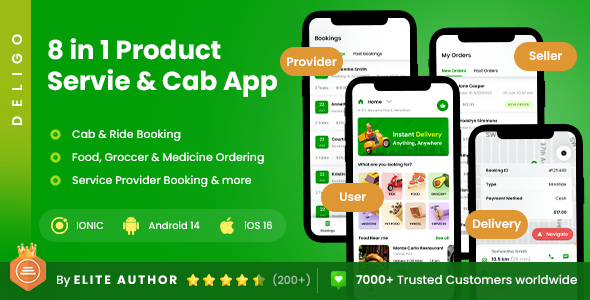 8 App Template | Multi-service App | Cab Booking | Handyman | Pharmacy Delivery App | DeliGo