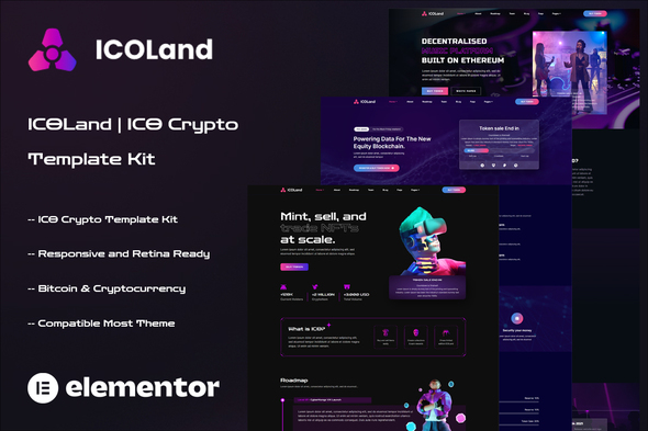 ICOLand - NFT Cryptocurrency Elementor Template Kit Preview