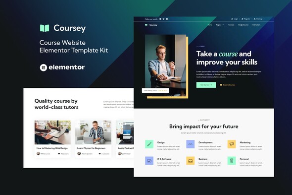 Coursey - Online Courses Elementor Template Kit Unlimited Sites