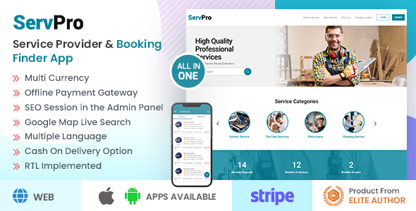 Servpro - On-Demand Service Provider & Booking Application (Web, Android, iOS)