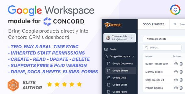 Google Workspace Integration Module for Concord CRM - Google Drive, Sheets, Docs, Forms & Slides