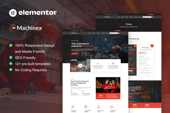 Machinex Engineering & Industrial Service Elementor Template Kit Preview