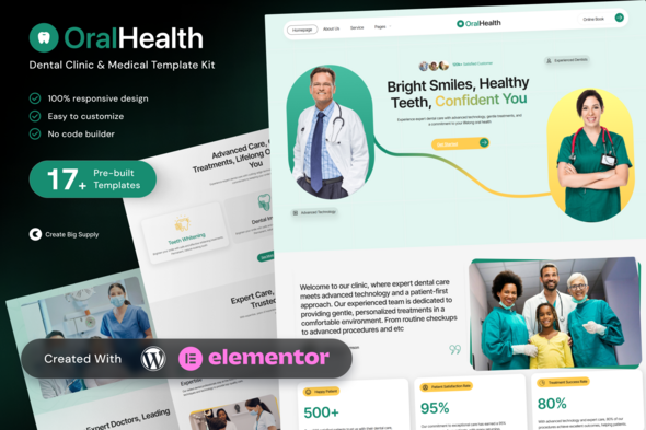 OralHealth - Dental Clinic and Medical Elementor Template Kit for Dentists and Healthcare Providers