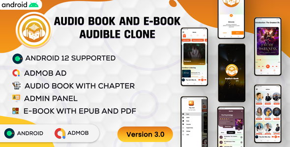 Android Audio Book And E-Book- Audible | Audiobook With Chapter | Android App | Admob | v3.6