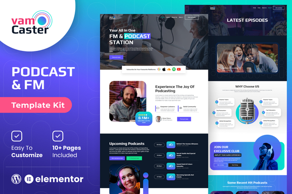 Vamcaster - Podcast & Video Streaming Elementor Template Kit Free