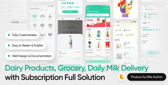 Dairy Products, Grocery, Daily Milk Delivery Mobile App with Subscription | Customer & Delivery App