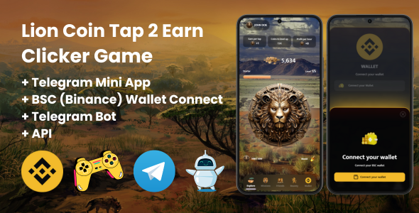 Lion Coin Tap-2-Earn Clicker Game With Telegram Mini App + API + Bot + BSC (Binance) Wallet Connect 2 Lion Coin Tap-2-Earn Clicker Game With Telegram Mini App + API + Bot + BSC (Binance) Wallet Connect