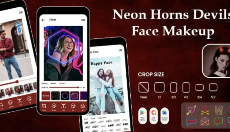 Neon Horns Devils Face Makeup Editor - Neon Horns Devil Face