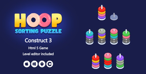 Hoop Sorting Puzzle + Level Editor - HTML5 Game (Construct 3)