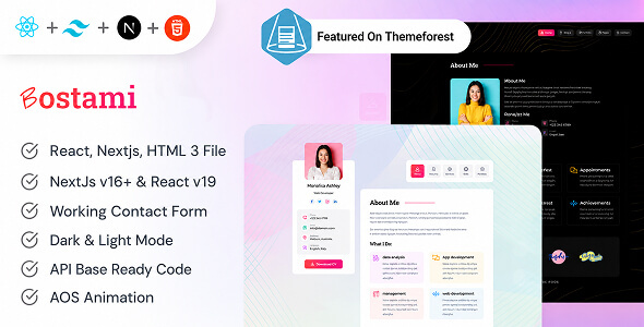 Bostami - Tailwind CSS Portfolio HTML, React, NextJs Template