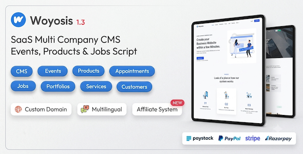 Woyosis - Saas Multi Company CMS - Events - Products & Jobs Script