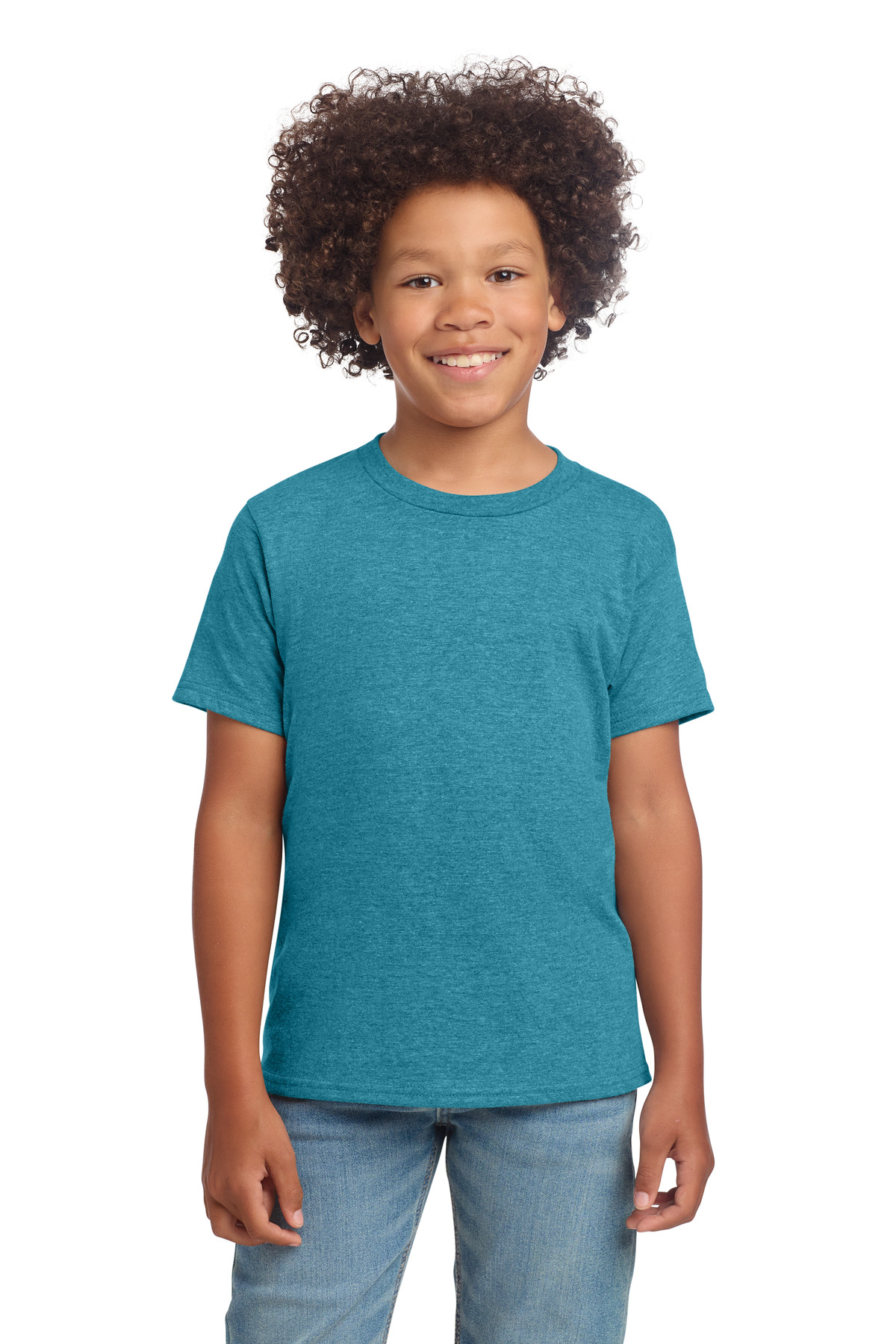 Gildan 64000B — Heather Galapagos Blue front