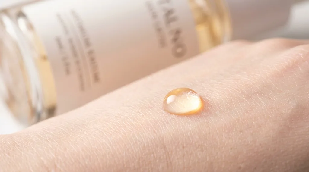 An extreme macro shot of a single water droplet suspended on luminous, smooth human skin, refracting light, An extreme close-up macro photograph of a single perfect water droplet resting on smooth, luminous human skin  the droplet refracting soft diffused studio light into a warm corona, surrounding skin texture visible at the microscopic level showing fine surface texture and slight translucency Shot on Canon R5 with 100mm f28 L macro lens, soft diffused overhead light at 5600K with a subtle warm fill from the right, color palette of cool porcelain skin tones against golden refracted light in the droplet, the mood serene and scientific simultaneously, hyper-realistic editorial photography, 8k, sharp focus, professional color grading, NO text, NO illustration, NO cartoon, NO 3d render