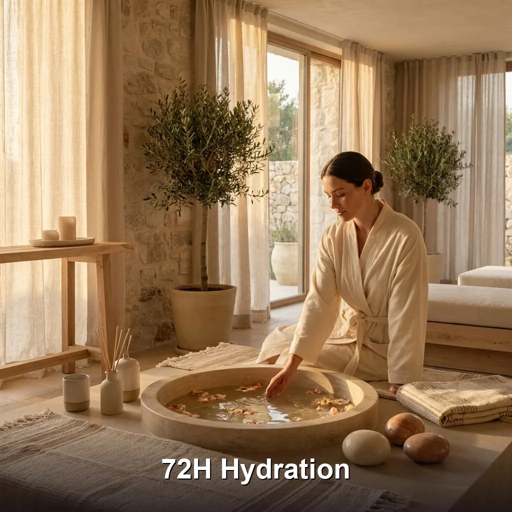 A spa-like environment with organic textures and balanced, calming tones