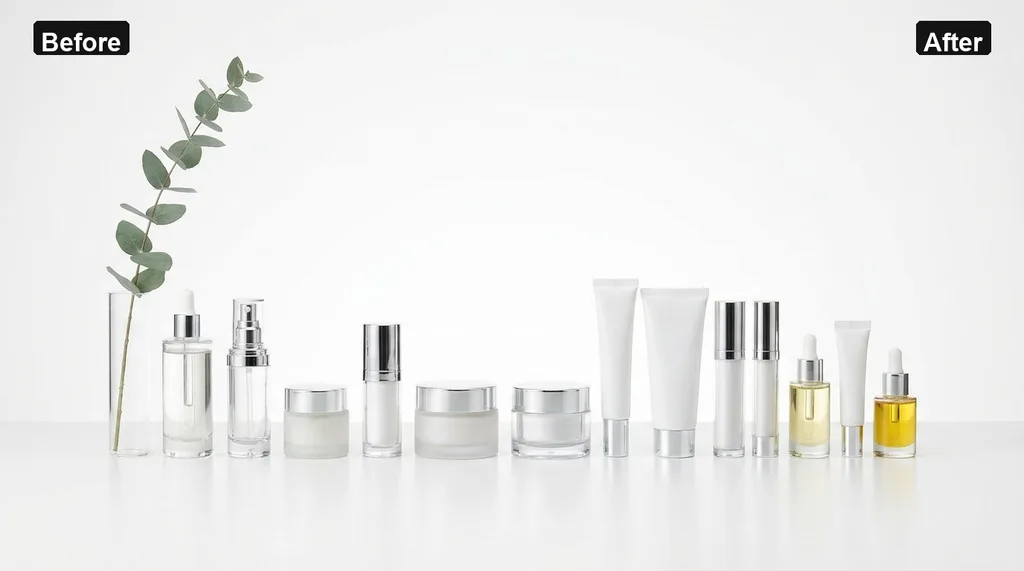 A clean, bright studio table with a stark white background, arranged in a precise clinical lineup