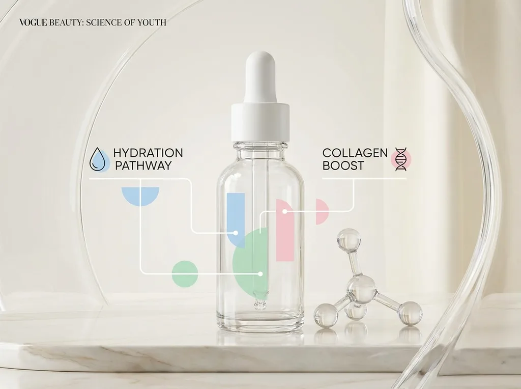 A clean, scientific, and minimalist infographic style that feels integrated into a high-end beauty magazine