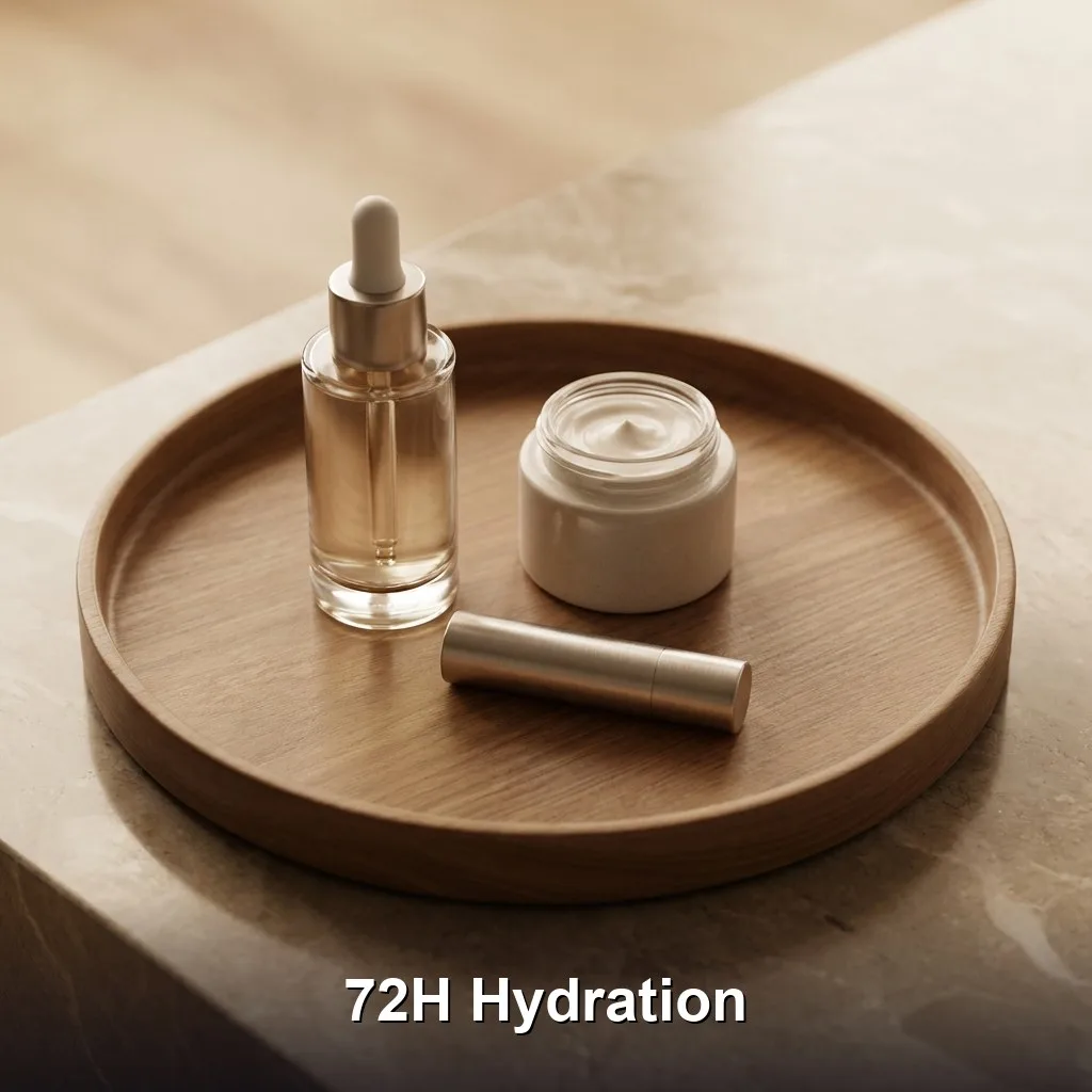A curated, organized tray containing only three essential products, representing the cosmetics diet
