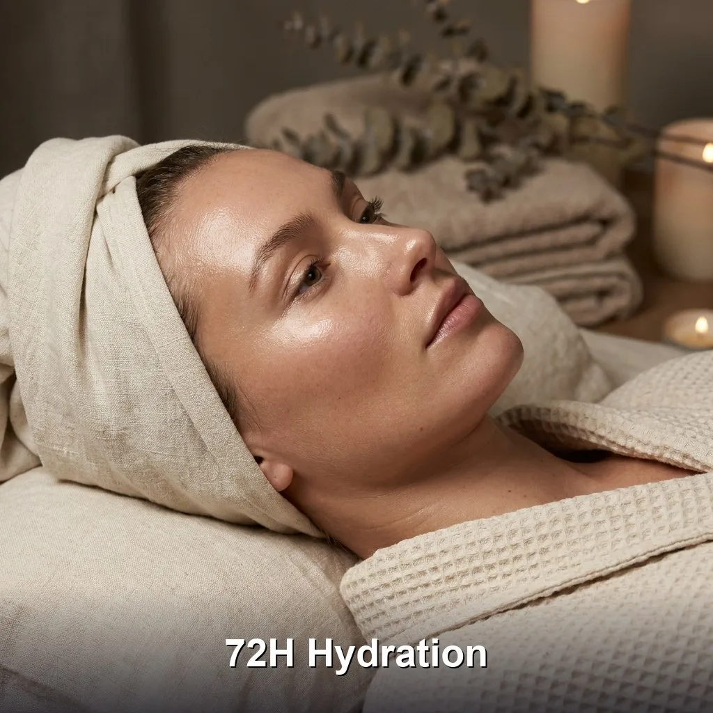Serene, spa-like environment with soft textures and neutral linen fabrics