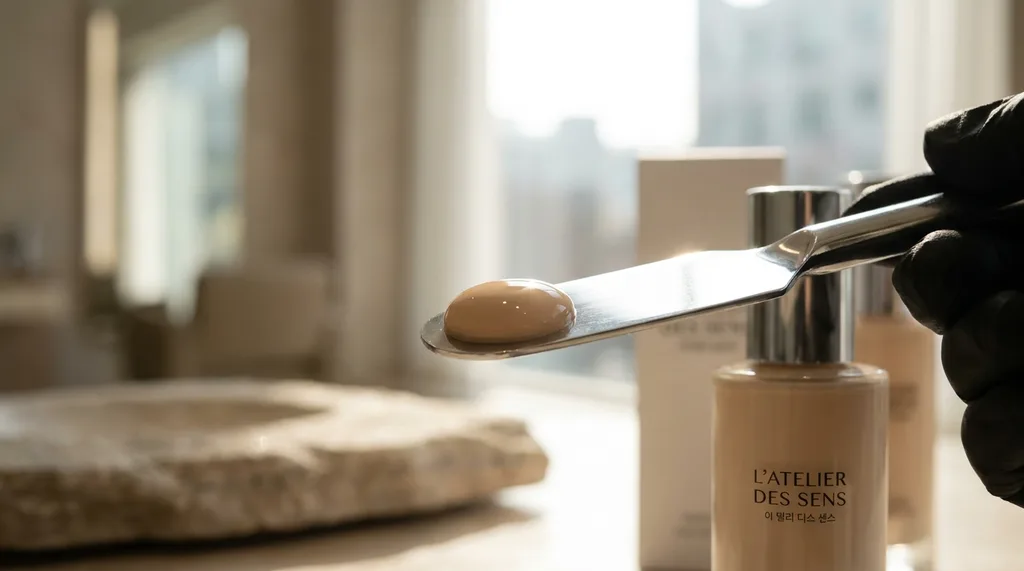 The clinical yet artistic atmosphere of a high-end Cheongdam-dong salon, where precision meets natural beauty