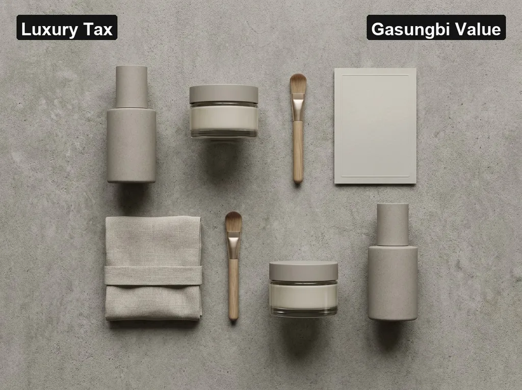A flat-lay composition of a Double Gihwek bundle set, arranged with mathematical precision on a textured concrete background
