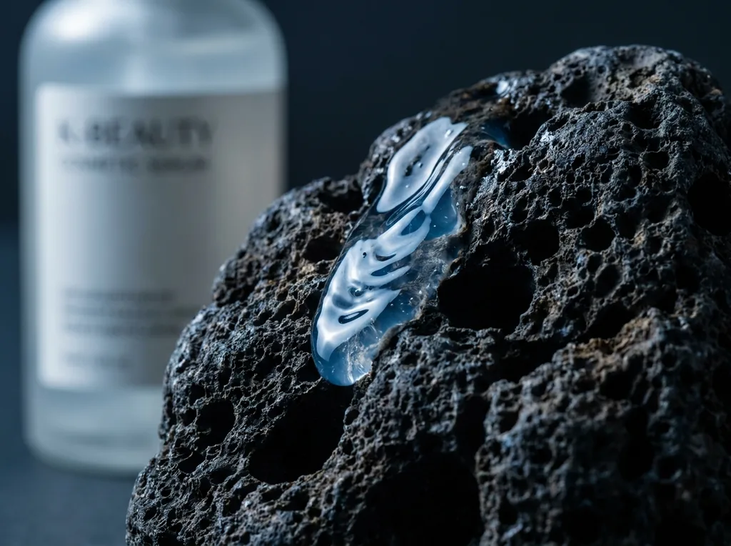 Geological power meets cosmetic refinement the contrast between raw, ancient earth and the fluid purity of water