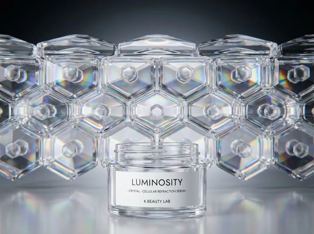 A clean, clinical yet artistic representation of skin cell structures, avoiding raw human skin in favor of crystalline perfection