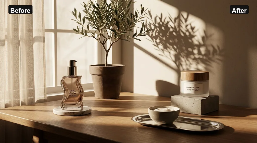 A balanced, organized workspace featuring a viral product versus a barrier-safe alternative