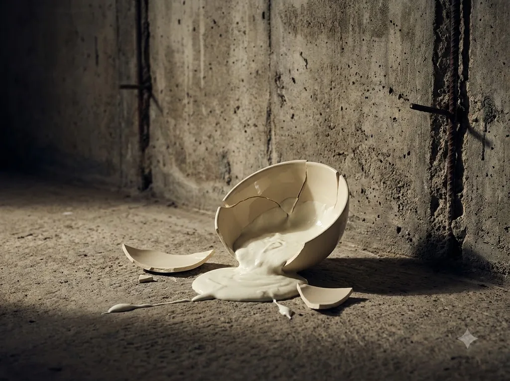 A stark, minimalist, urban industrial background showing raw, textured concrete