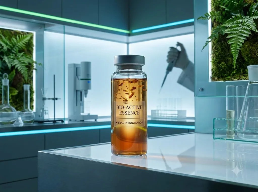 A modern, clinical laboratory setting that subtly blends with organic elements, emphasizing the concept of biotransformation