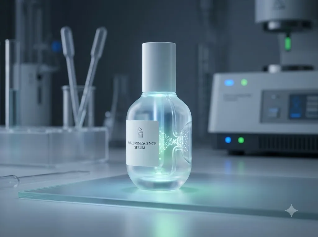 A conceptual, high-end scientific laboratory illustration with a clean, clinical aesthetic