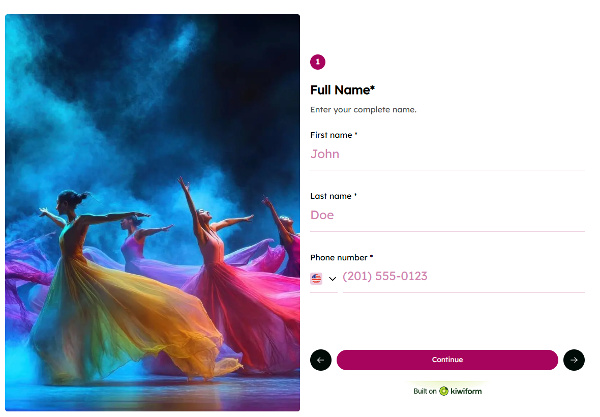 Modulo di registrazione per danza preview
