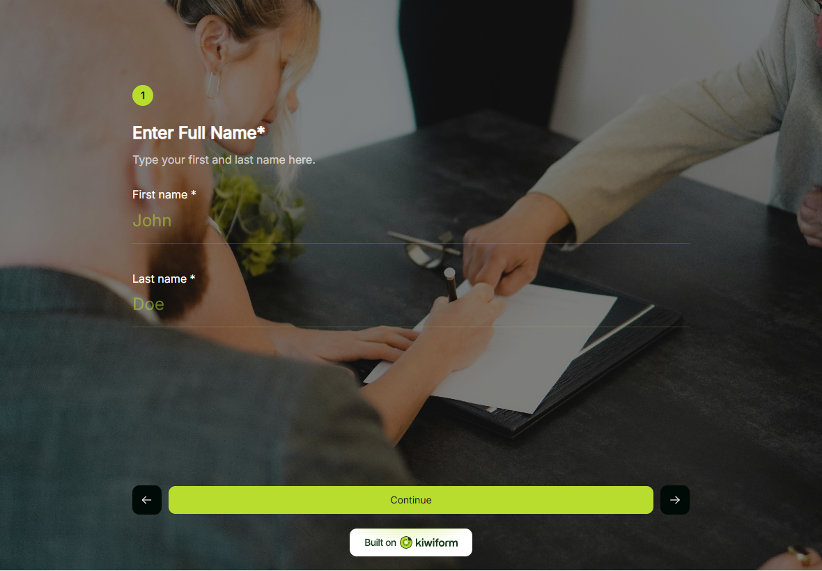 Pop-up Form template preview