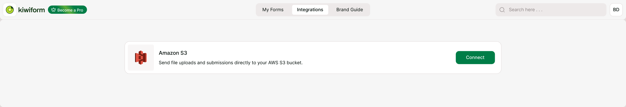 Kiwiform Integrations page
