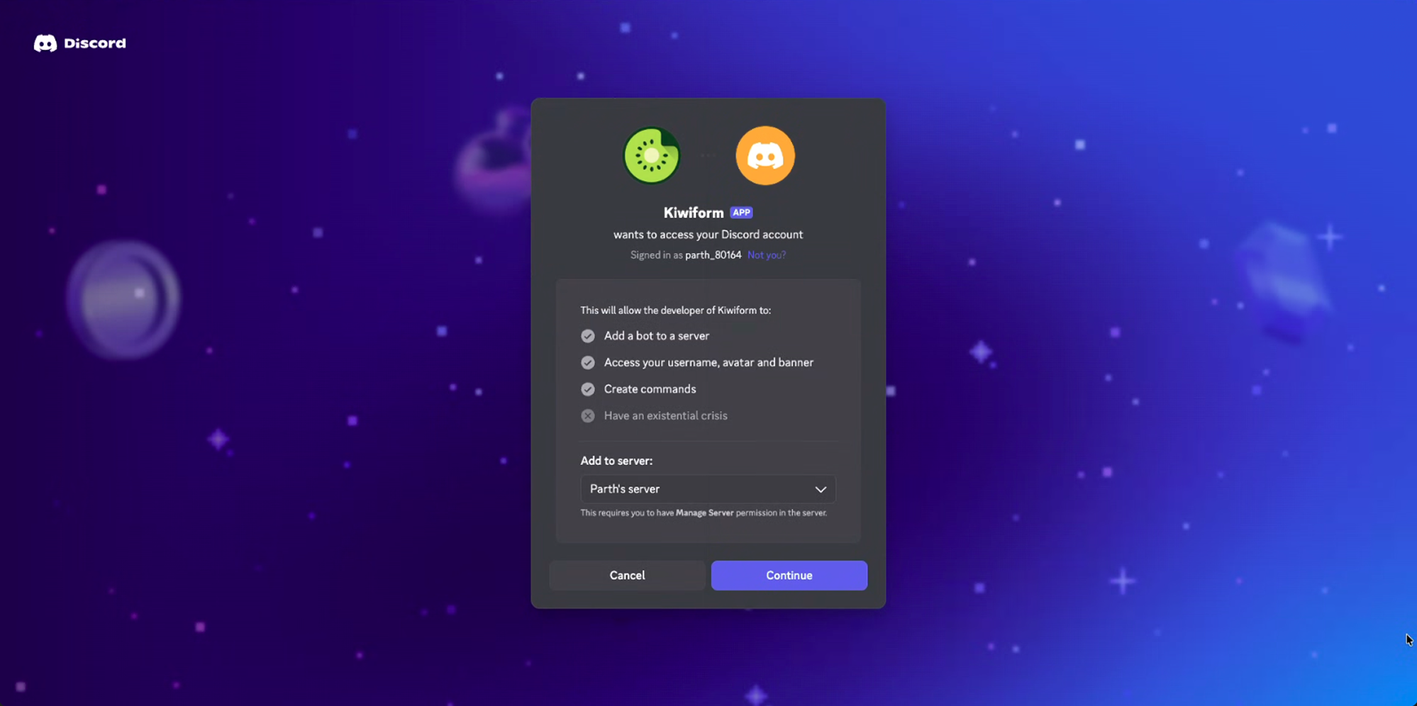 Discord webhook creation screen