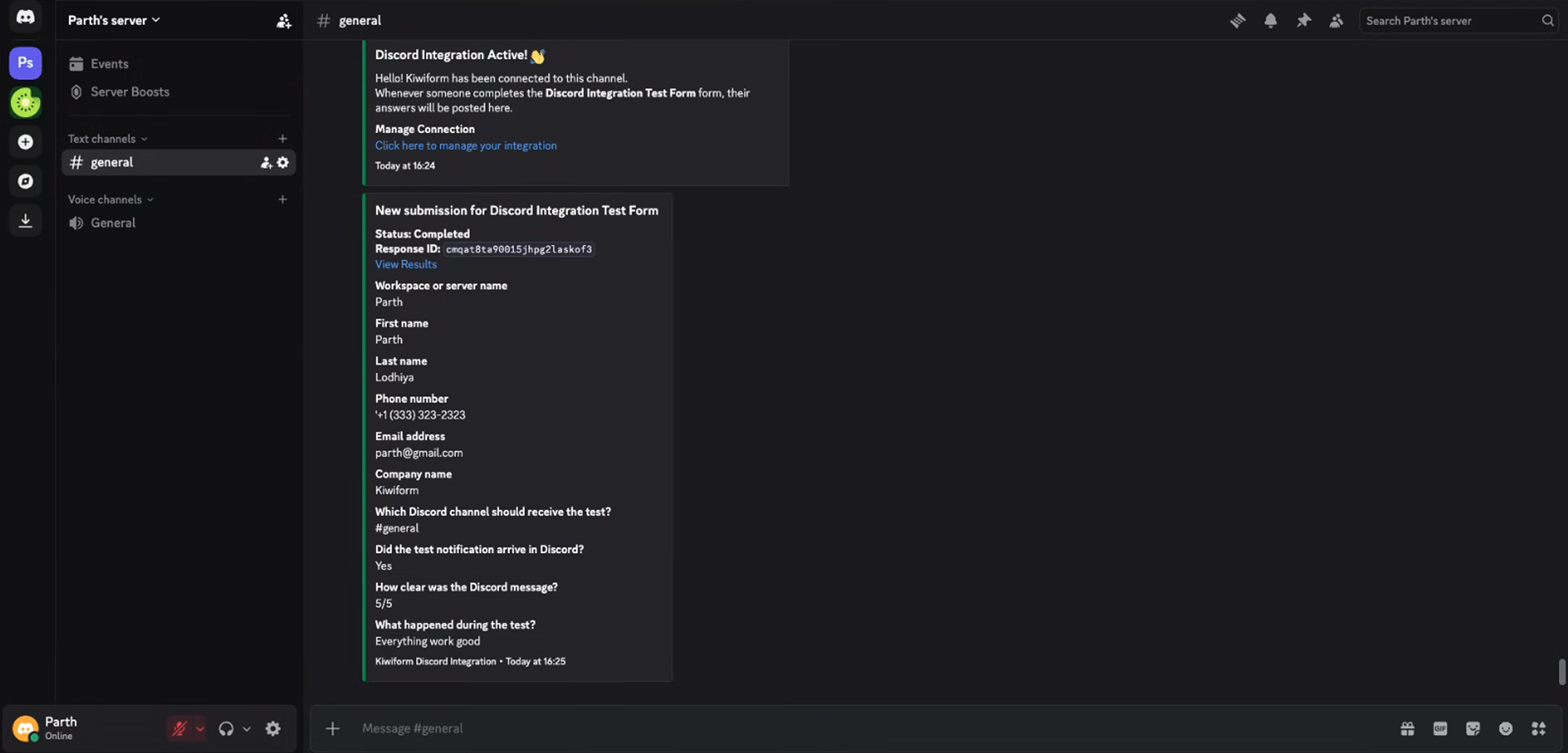 Example Discord notification showing submission details