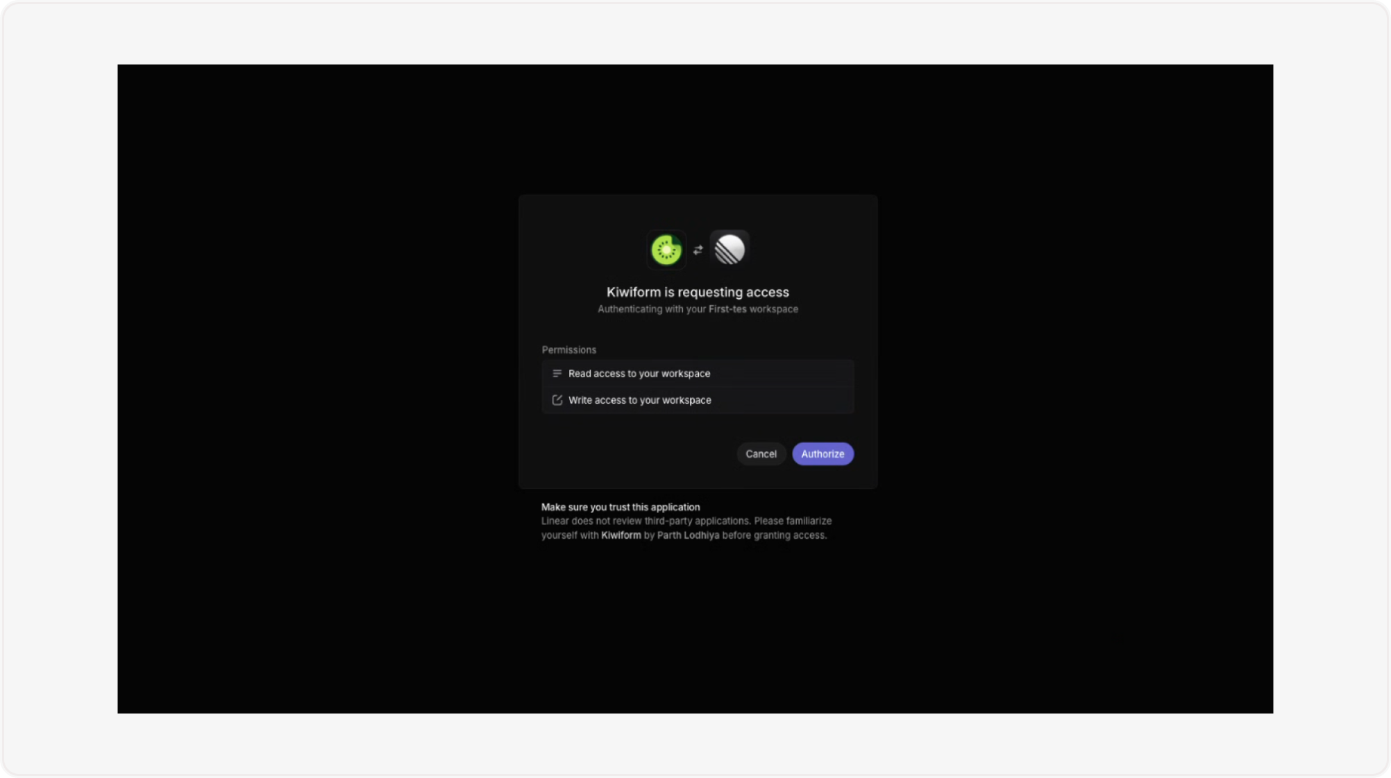 Linear authorization screen