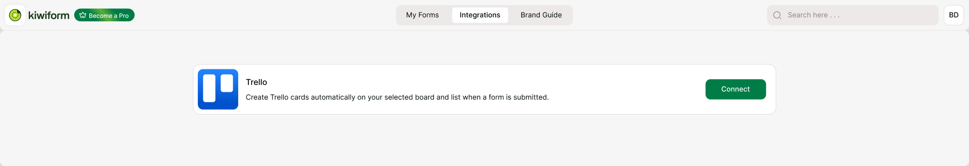 Trello integration card