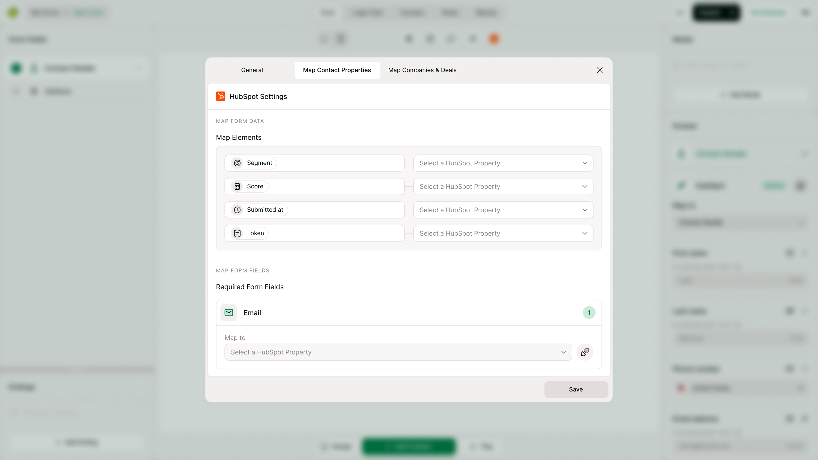 Map Contact Properties tab with property selection