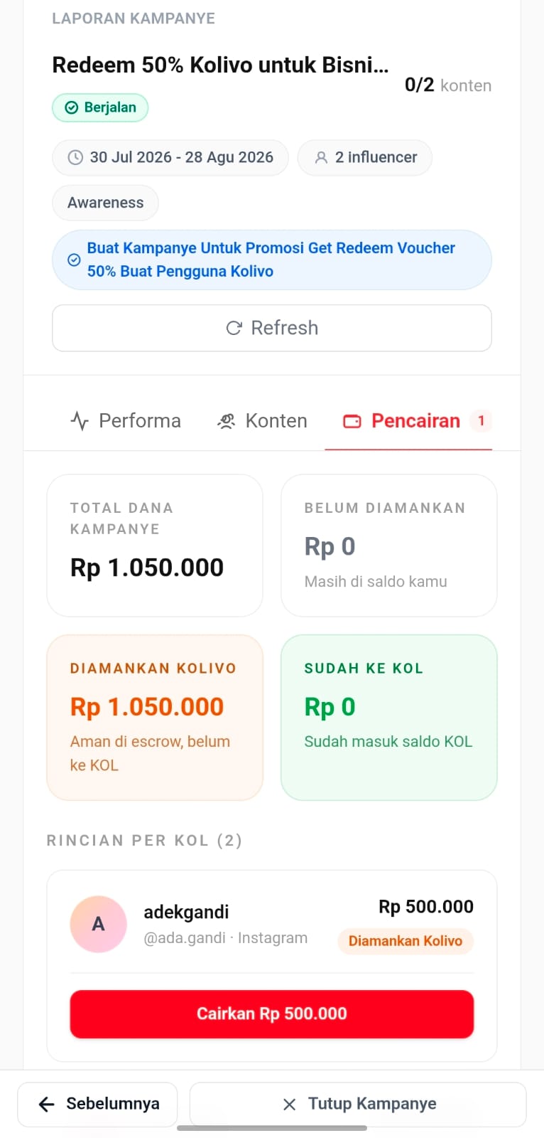 Menu Pencairan Dana dengan tombol Cairkan Dana