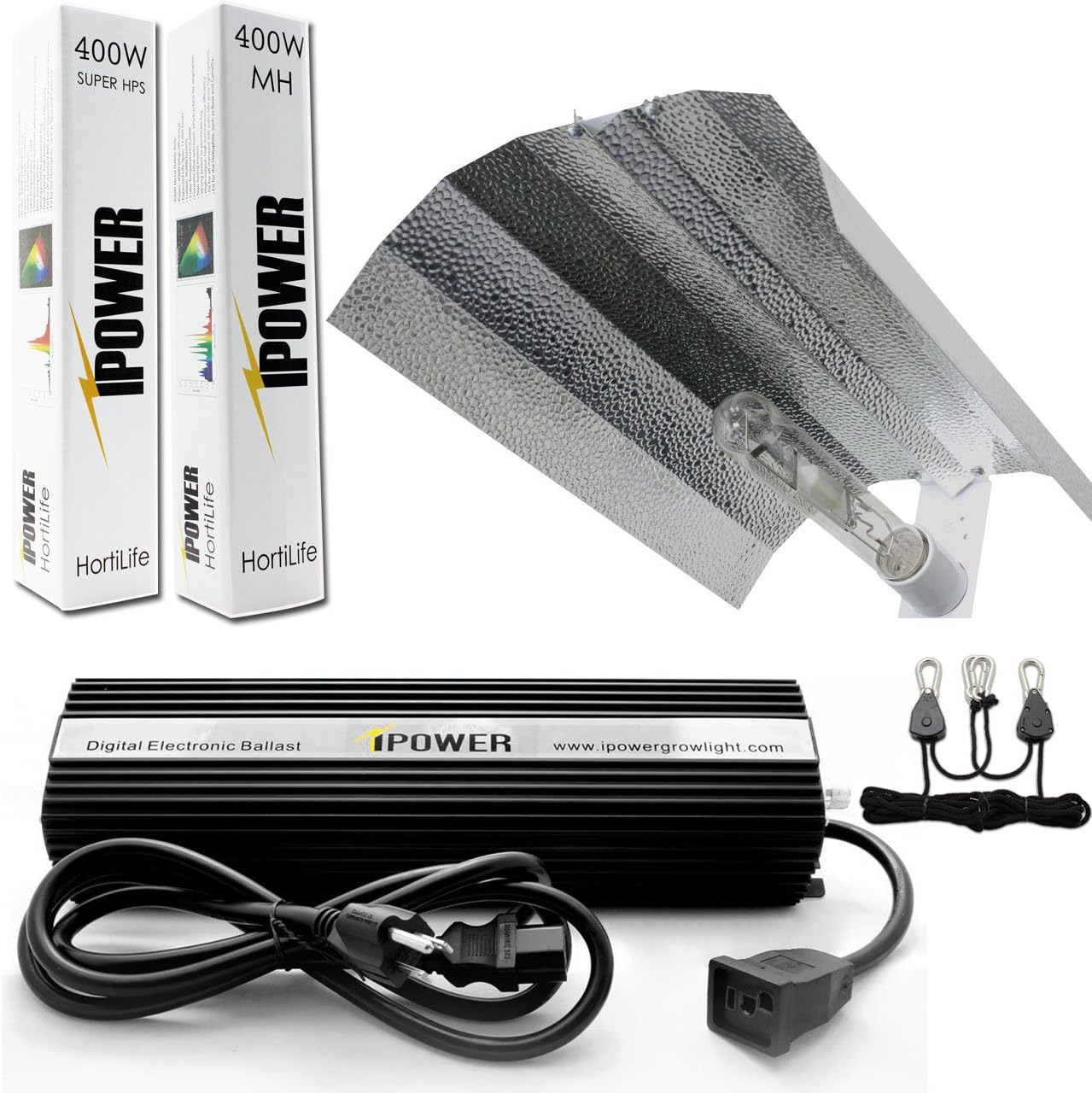 iPower 400 Watt HPS/MH Digital Dimmable Grow Light System Kit with Wing Reflector
