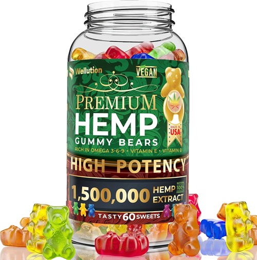 Wellution Hemp Gummies 1,500,000 mcg Extra Strength for Relaxation and Calm 60 Count