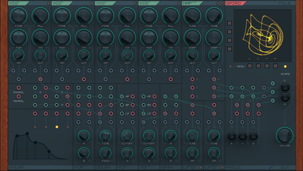 A screenshot of the Spiro semi-modular synthesizer