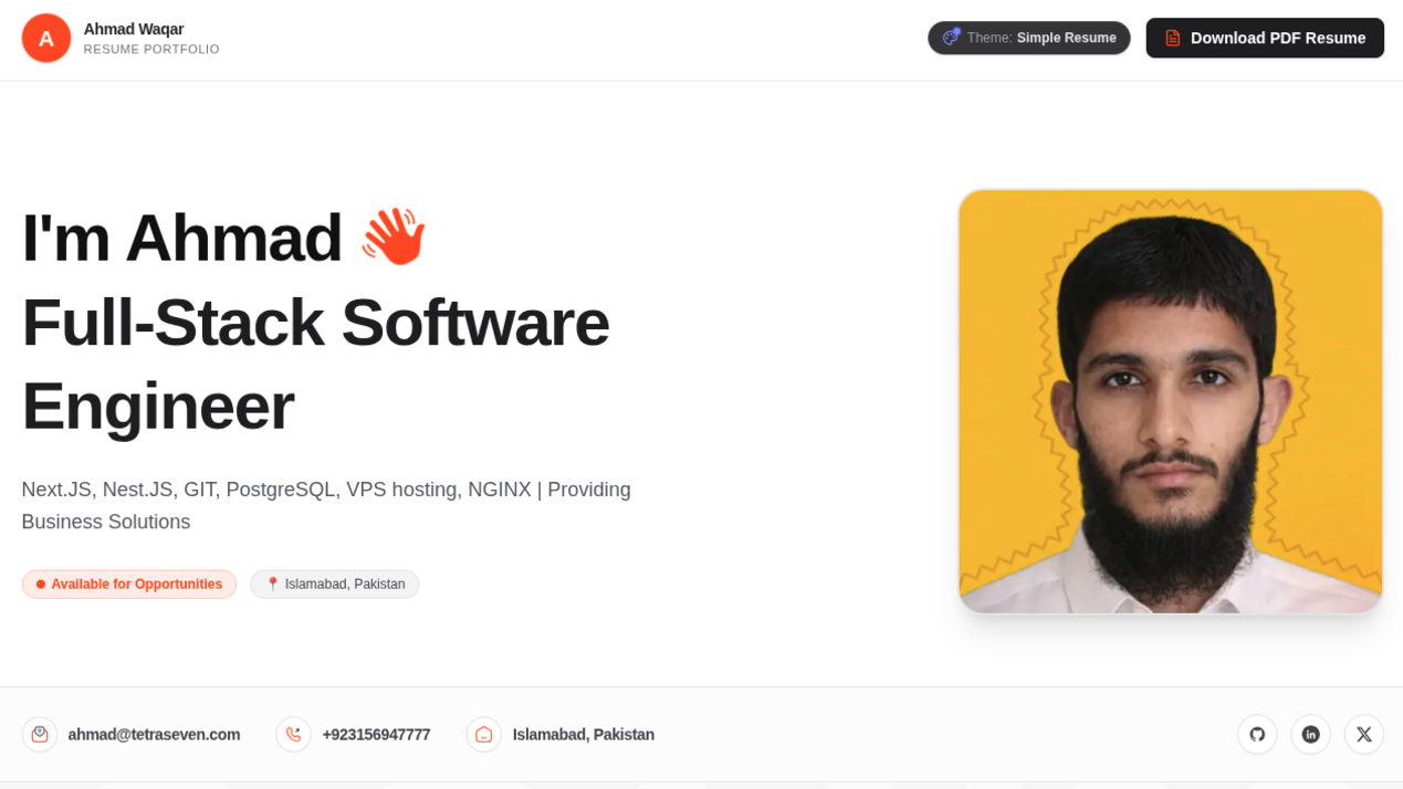 Simple Resume theme preview