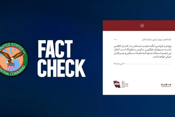 CENTCOM rechaza que Irán controle el Estrecho de Ormuz.