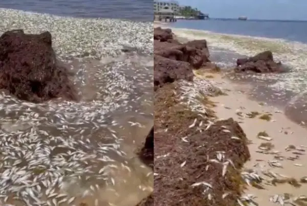 Reporte de peces muertos en Puerto Morelos, Quintana Roo.