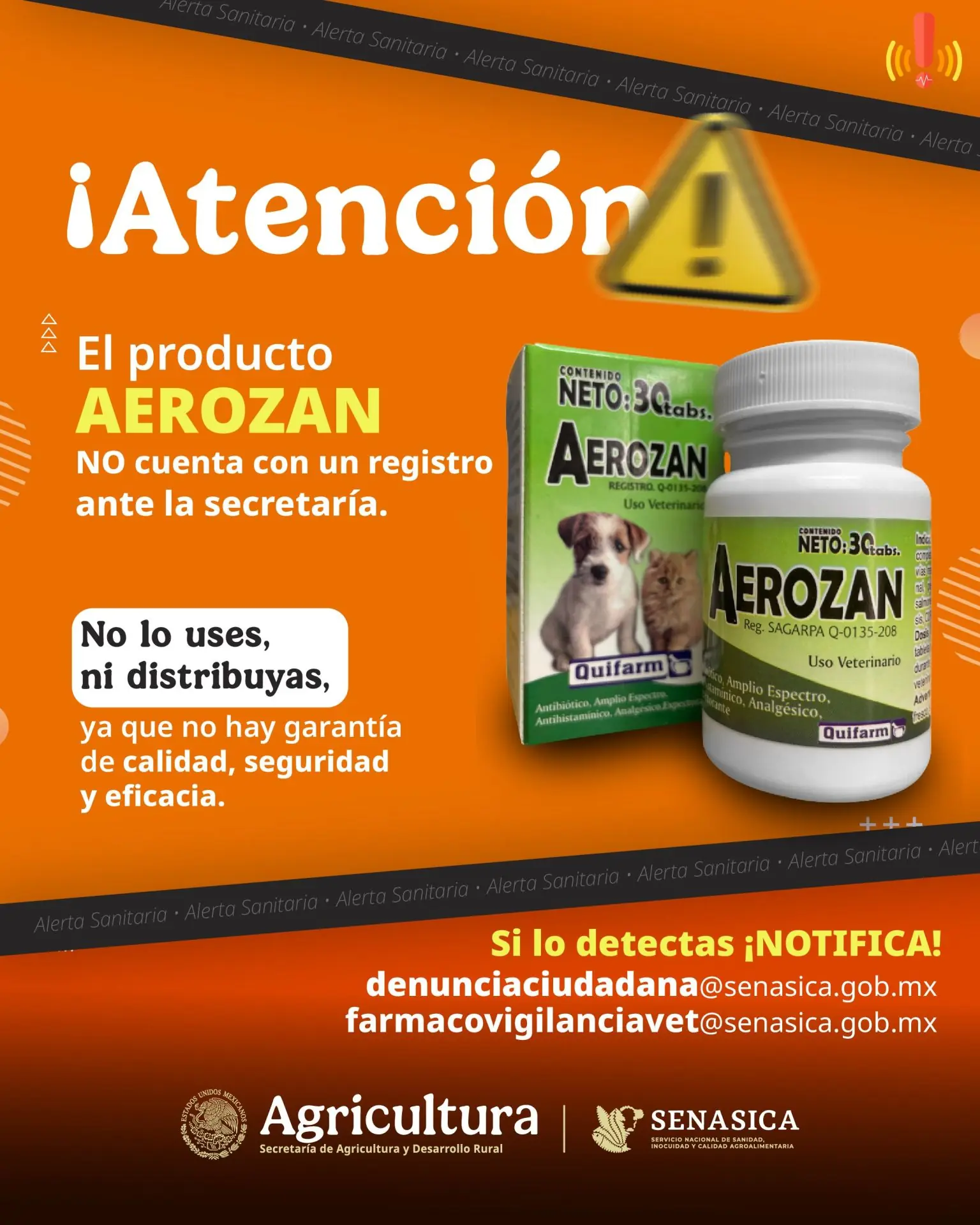 Senasica alerta por AEROZAN.