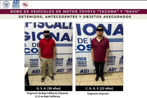 Fiscalía de Oaxaca desarticula banda dedicada al robo de vehículos.