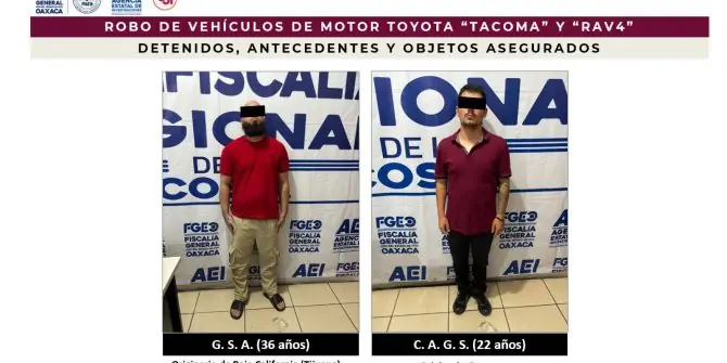 Fiscalía de Oaxaca desarticula banda dedicada al robo de vehículos.