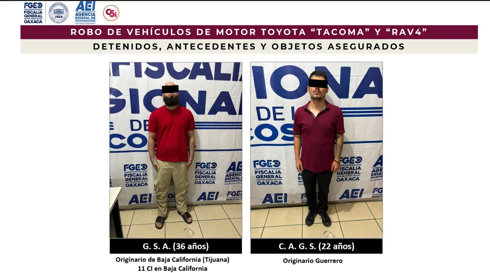 Fiscalía de Oaxaca desarticula banda dedicada al robo de vehículos.