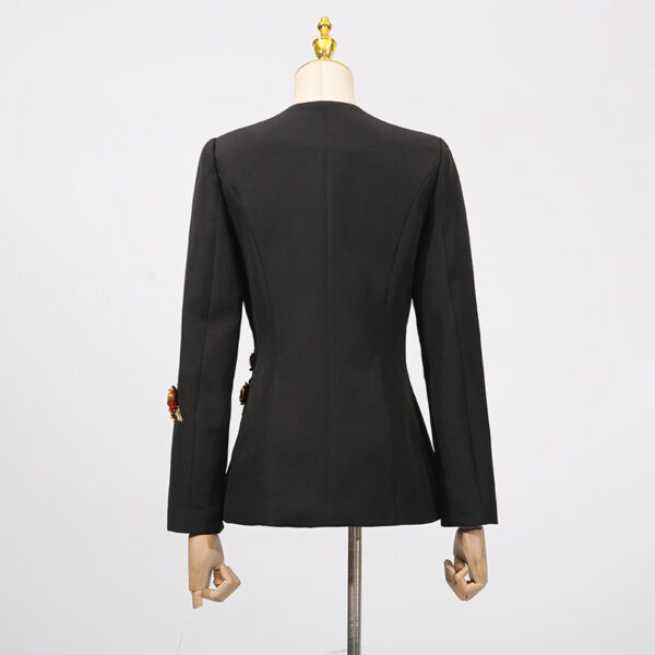 Elegant Heavy Floral Stitching Design Long Sleeve Blazer - Image 3